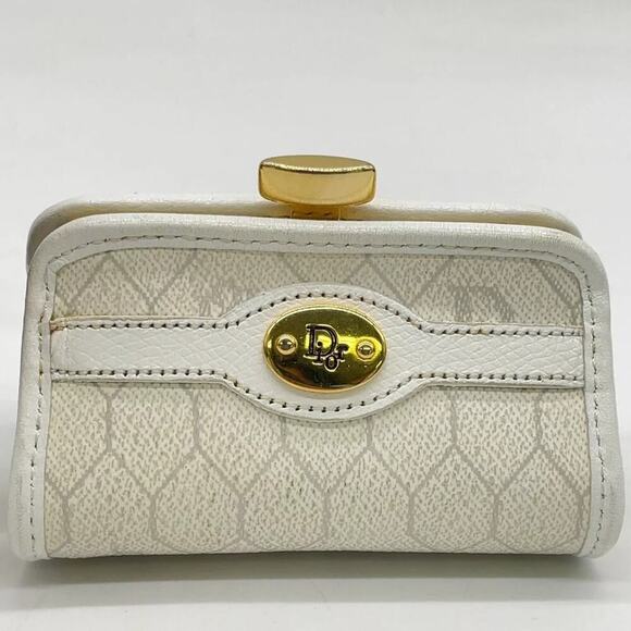 Christian Dior Honeycomb Logo White Coin Case Purse - Picture 1 of 7